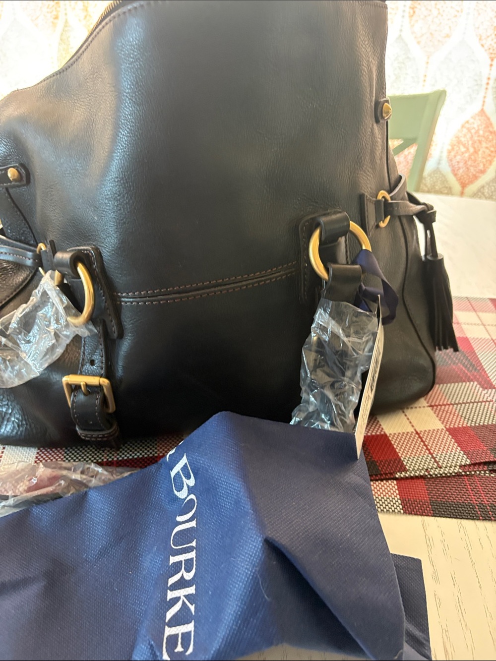 Dooney & Bourke Black Leather Shoulder Bag with Gold Hardware